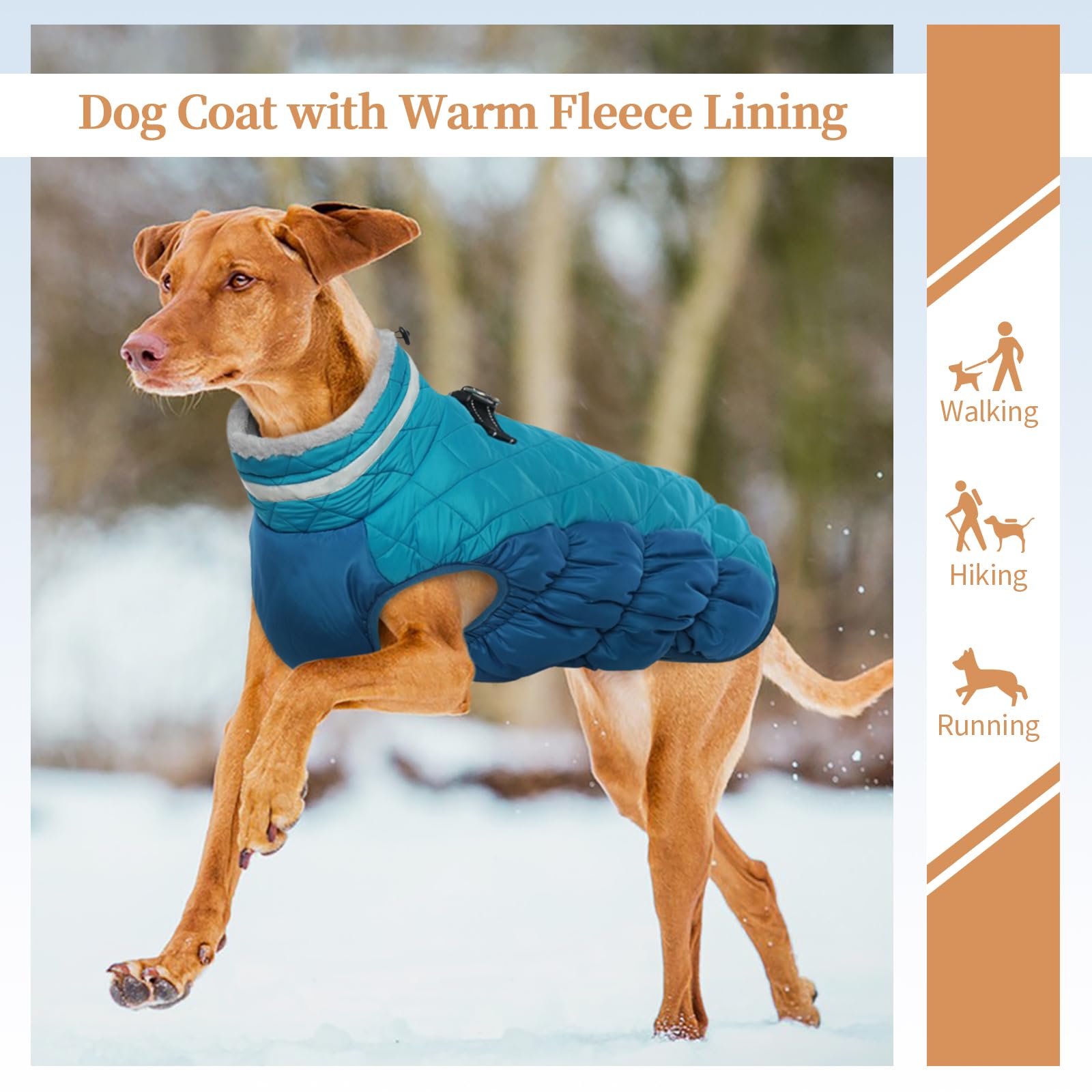 Ouobob Dog Coats For Large Dogs,Xl Dog Coat,Warm Fleece Winter Coat With D-Ring,Back Zipper Pet Jacket For Large Dogs,Waterproof